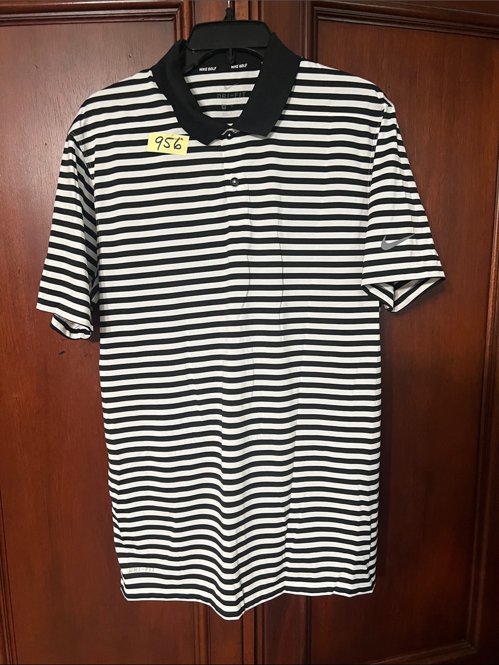 Nike Golf Black & White Horizontal Stripe Polo Size M